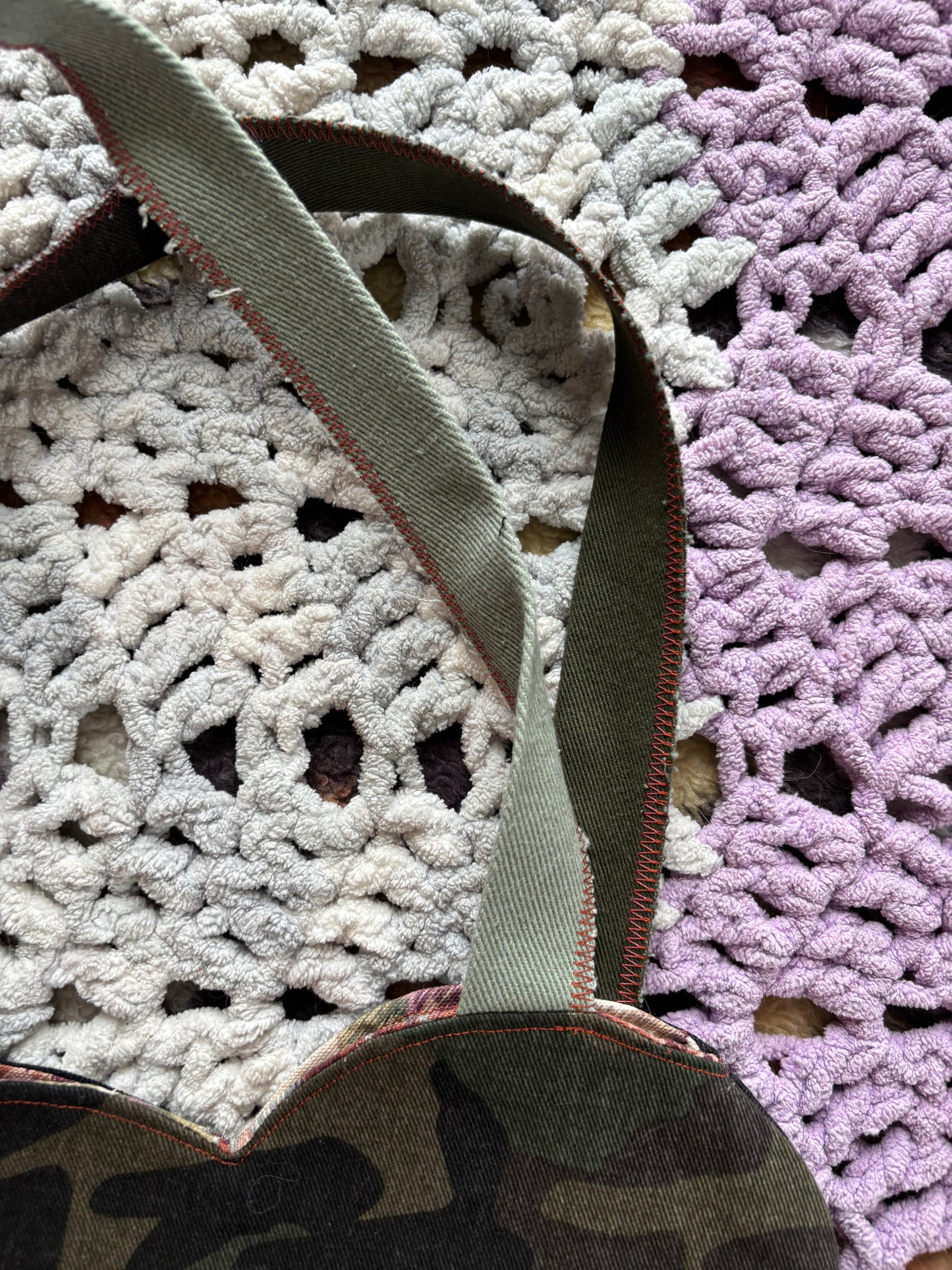 Black and Camo Denim Patchwork Heart Stitched Lined Tote