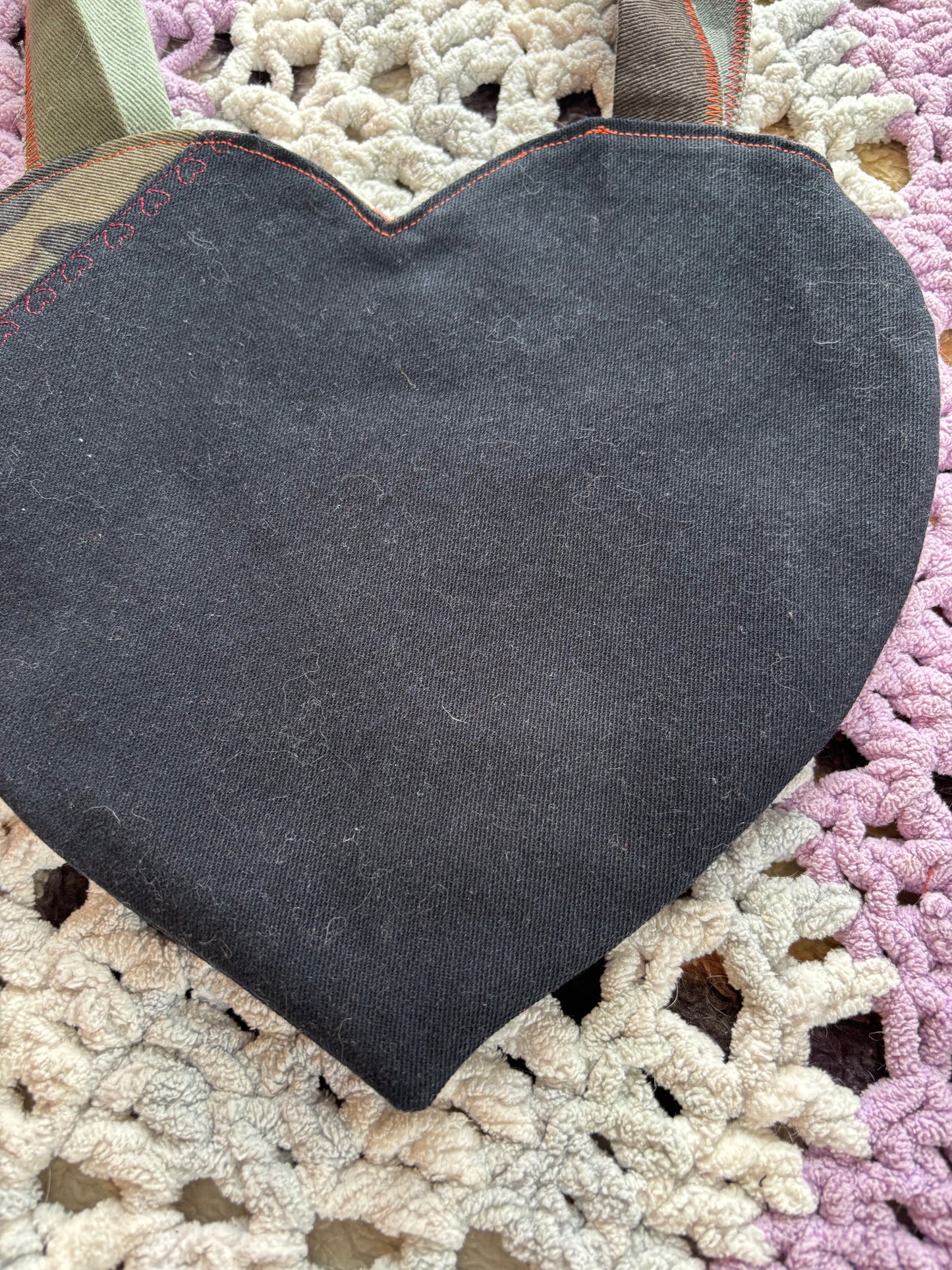 Black and Camo Denim Patchwork Heart Stitched Lined Tote