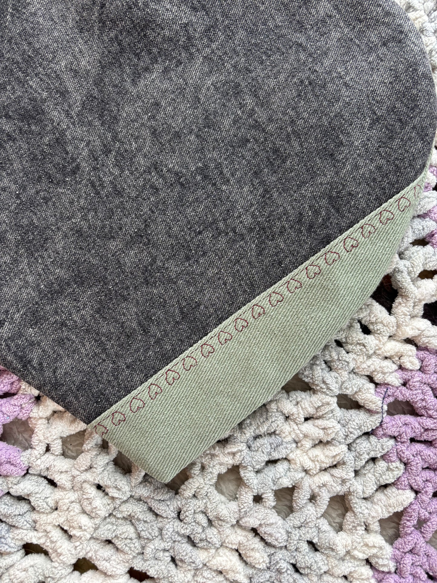 Black and Green Denim Patchwork Heart Stitched Lined Tote