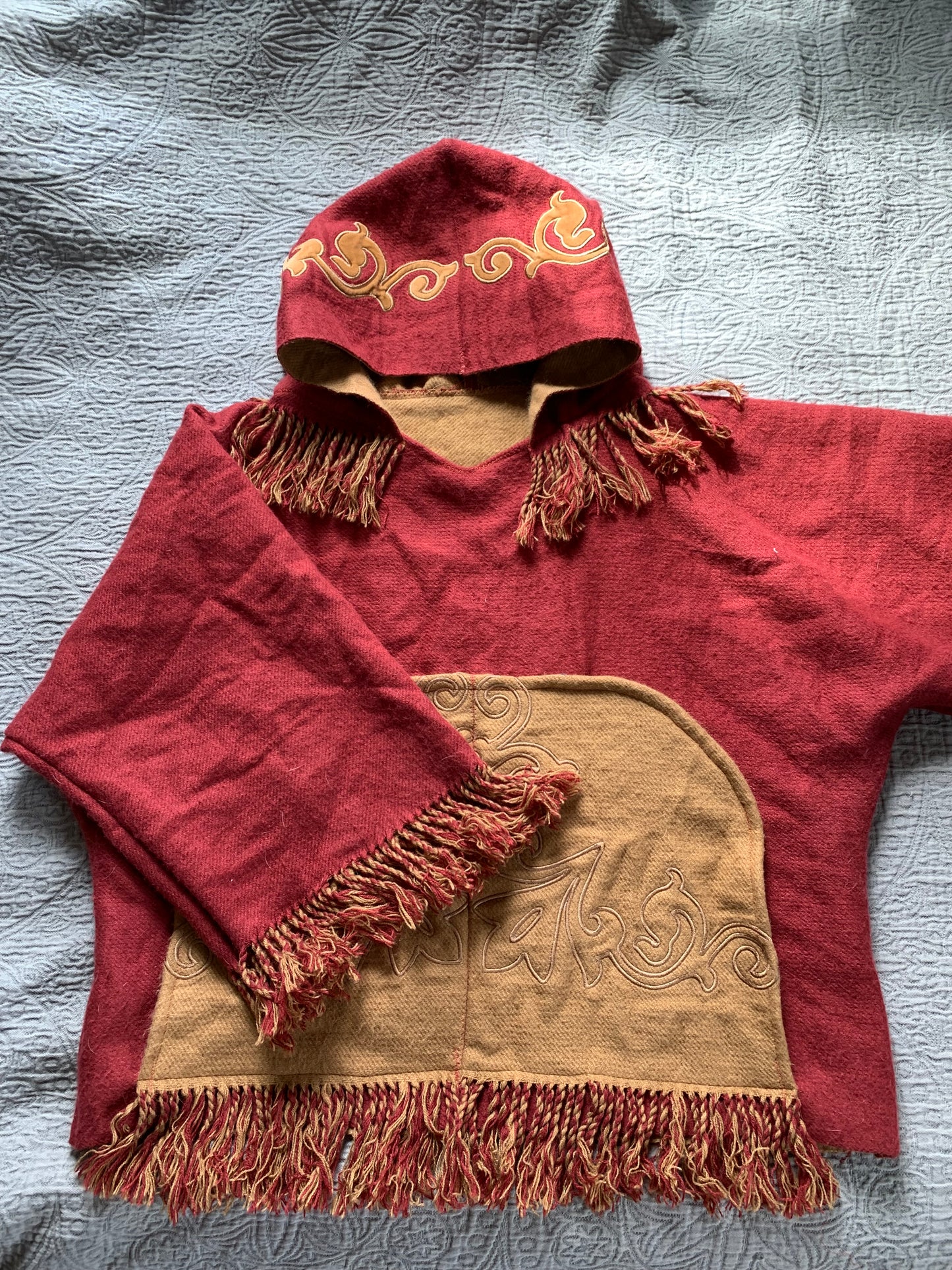 Red and Gold Embroidered Blanket Hoodie