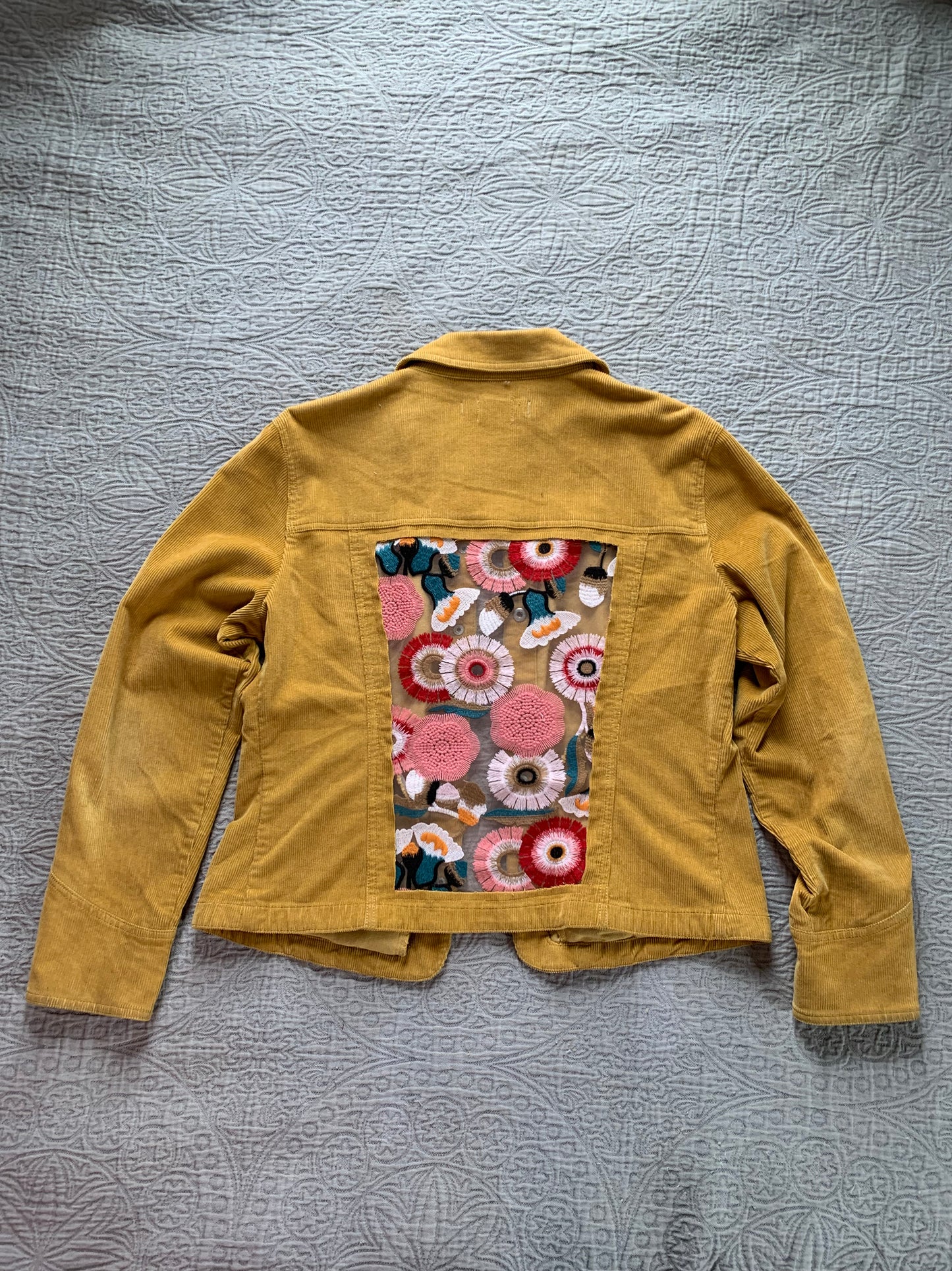 Mustard Corduroy Peach Floral Jacket [XL]