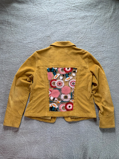 Mustard Corduroy Peach Floral Jacket [XL]