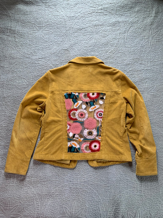 Mustard Corduroy Peach Floral Jacket [XL]