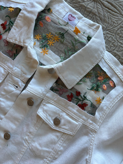 Fall Wildflowers White Denim Jacket [XL]