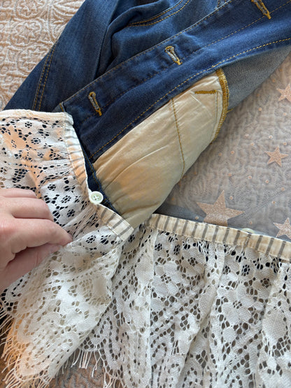 Gold Stars Removable Lace-Bottom Denim Jacket [1X]