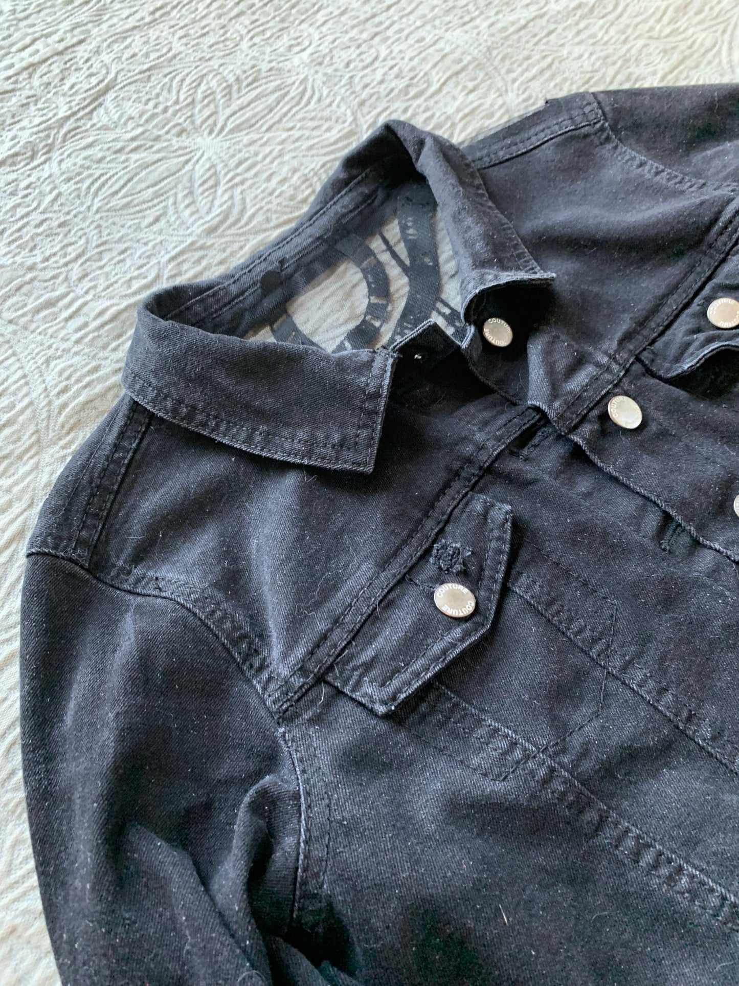 Black Denim Belted Snake Jacket [L]