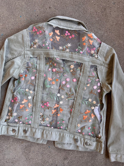 Green Denim Flowers Jacket [L]