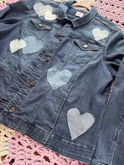 Dark Blue Denim Frayed Hearts Jacket [2X]