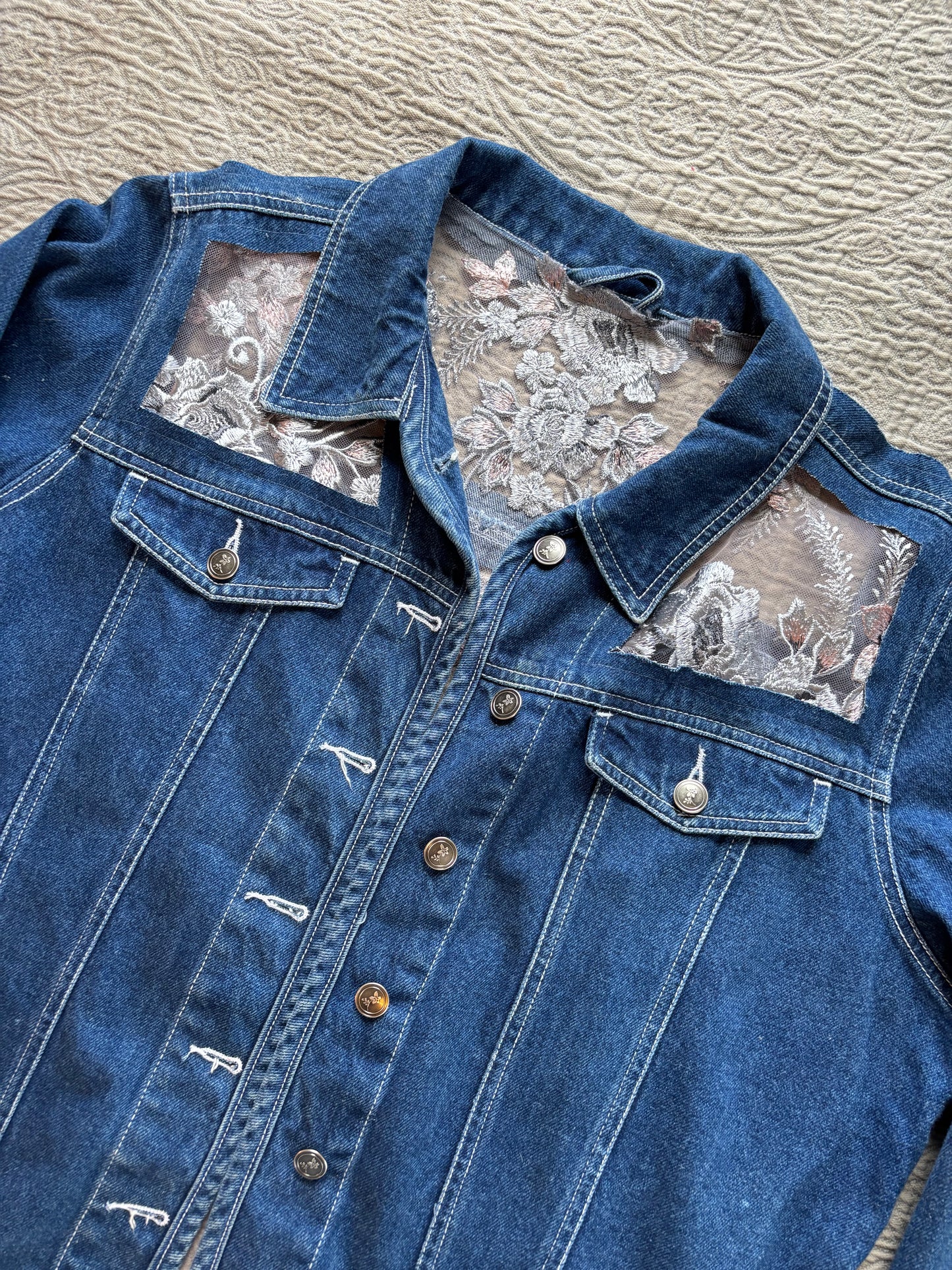 Dark Denim Denim Silver Floral Jacket [1X]
