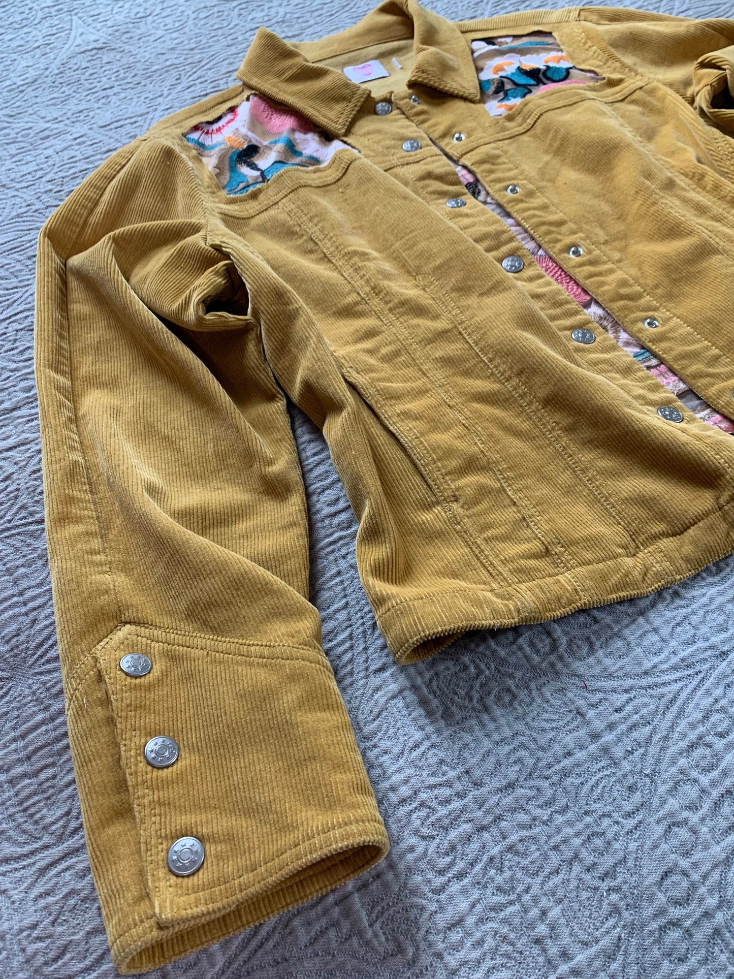 Mustard Corduroy Peach Floral Jacket [XL]