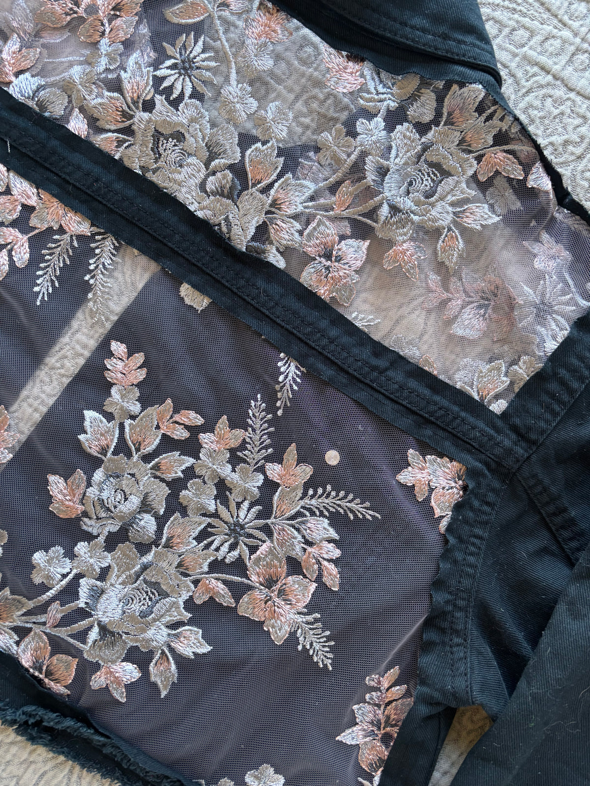Black Denim Silver Floral Cropped Jacket [2X]