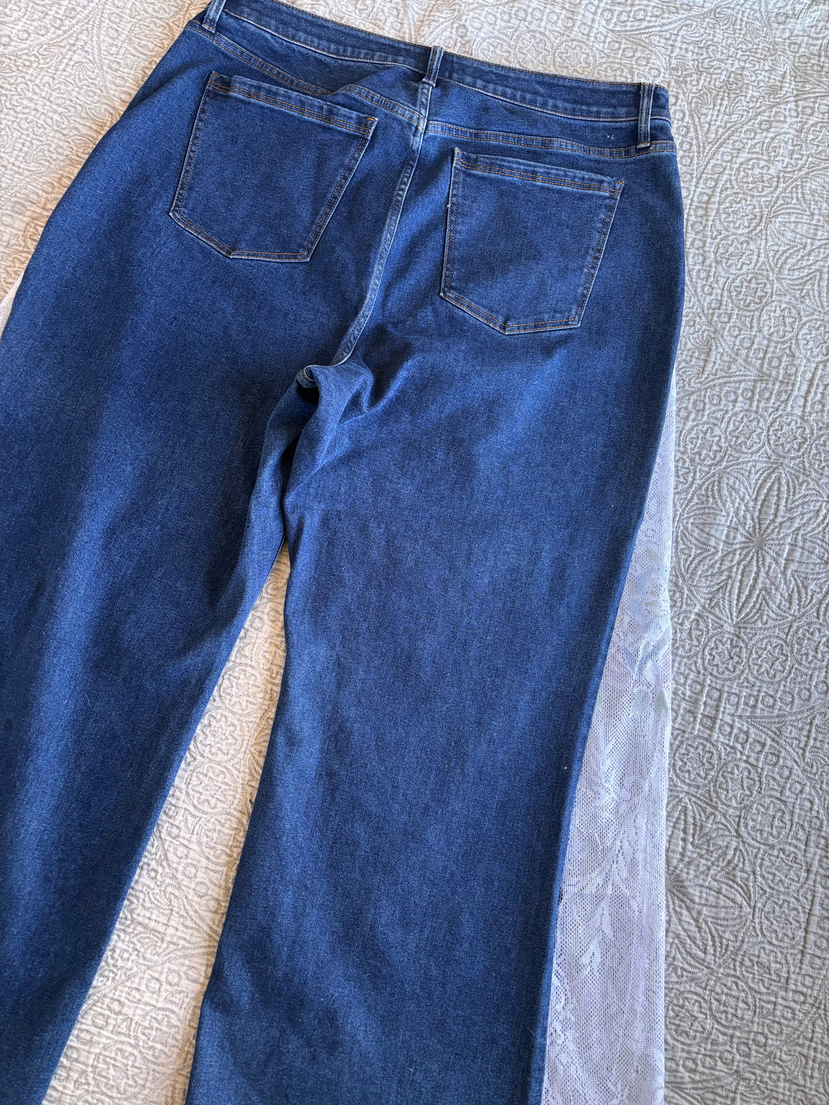 Dark Denim High Waisted Lace Flare Jeans [1X]
