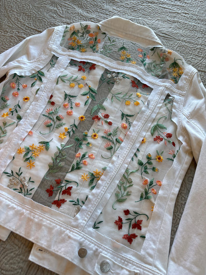 Fall Wildflowers White Denim Jacket [XL]