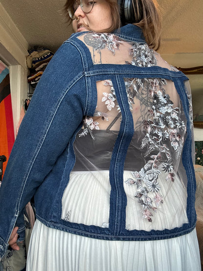Dark Denim Denim Silver Floral Jacket [1X]