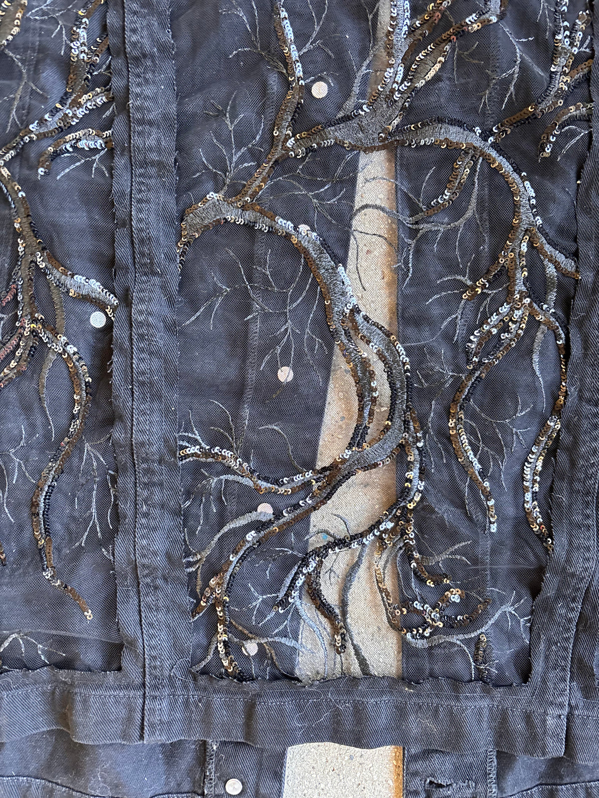 Black Denim Branches Vest [4X]