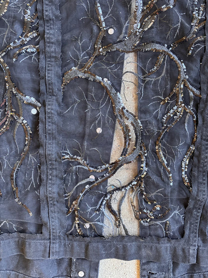 Black Denim Branches Vest [4X]