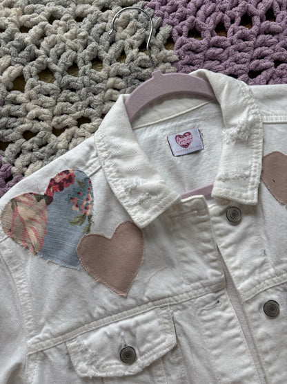 Distressed White Denim Hearts Jacket [L]