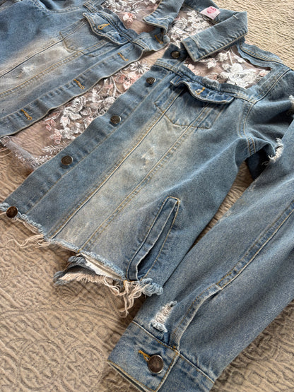 Cropped Distressed Denim Silver Floral Jacket [0X]