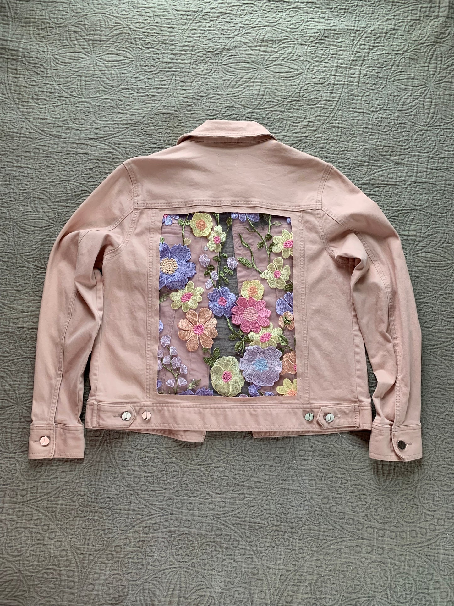 Pink Denim Pastel Wildflower Jacket  [M]
