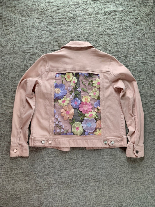 Pink Denim Pastel Wildflower Jacket  [M]
