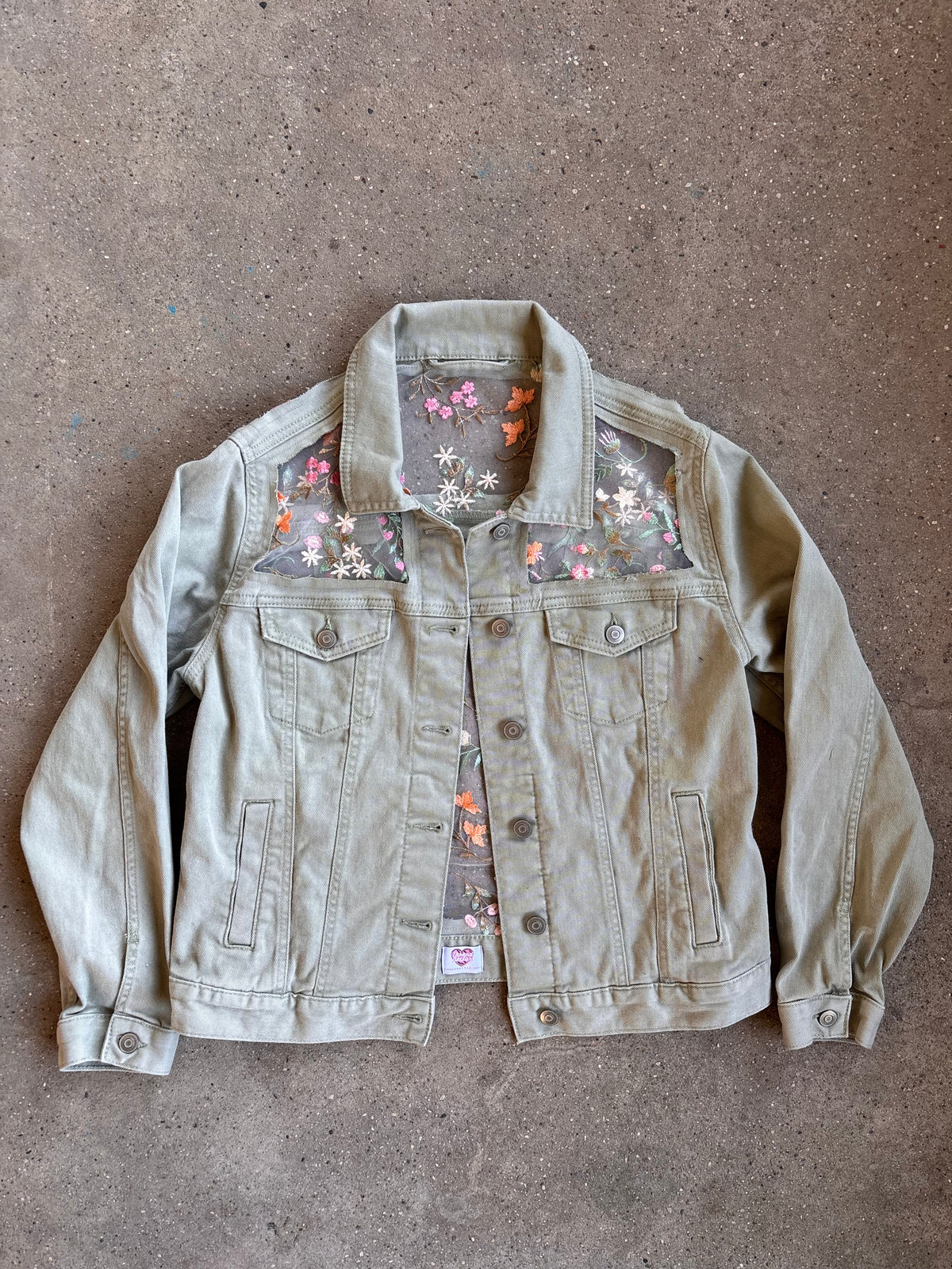 Green Denim Flowers Jacket [L]