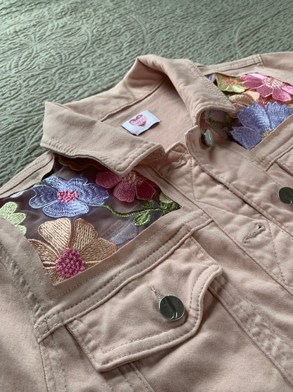 Pink Denim Pastel Wildflower Jacket  [M]