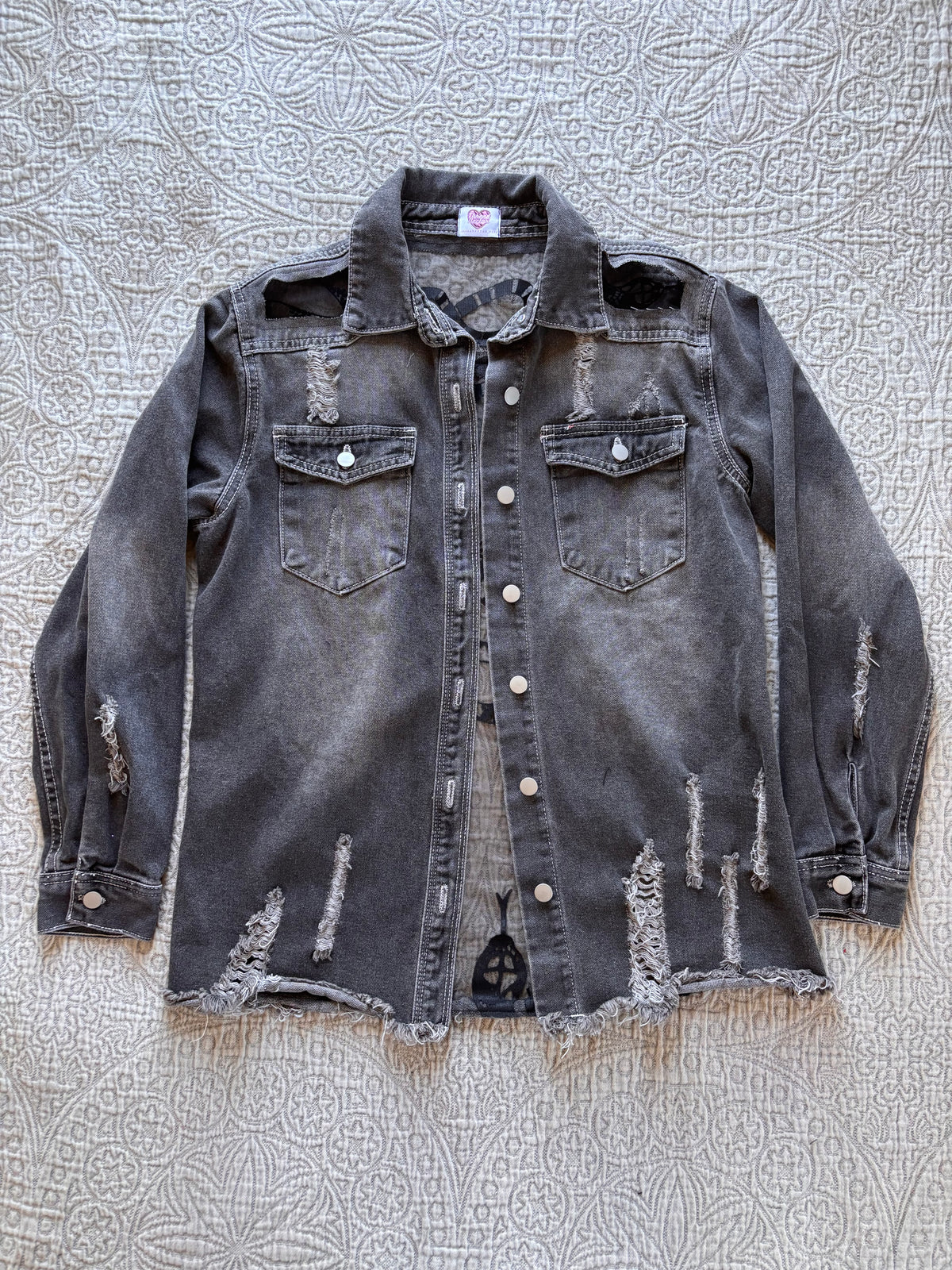 Black Distressed Denim Snakes Jacket [L]