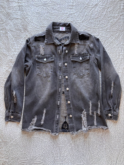 Black Distressed Denim Snakes Jacket [L]