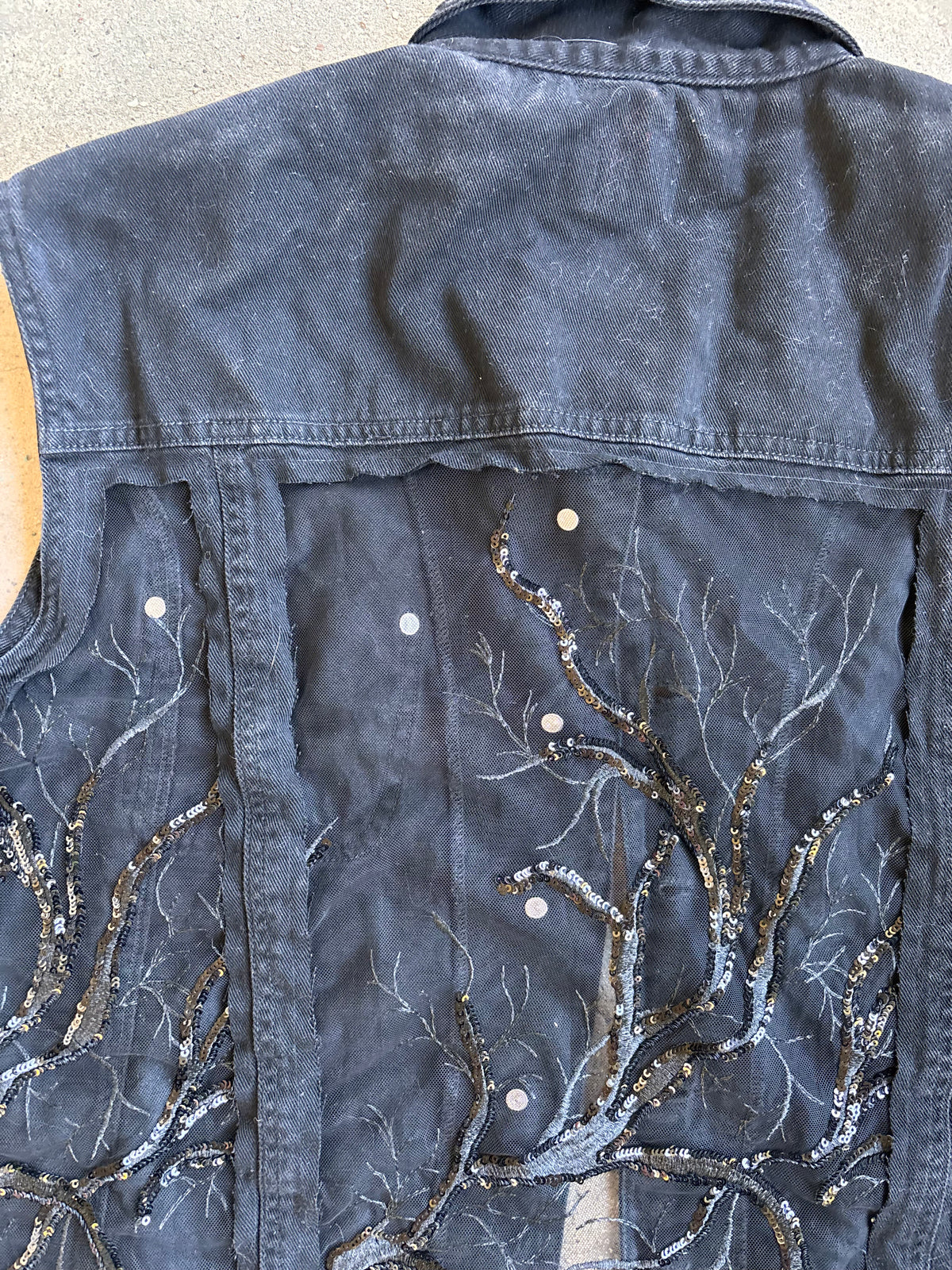 Black Denim Branches Vest [4X]