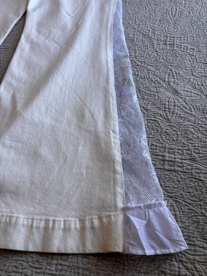 White Denim High Waisted Lace Flare Jeans [M]