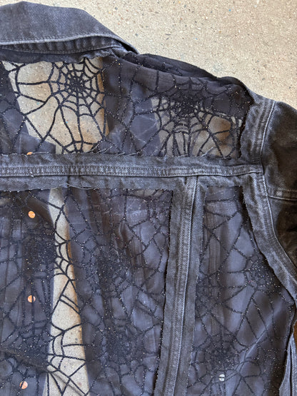 Black Denim Spider Webs Jacket [0X]