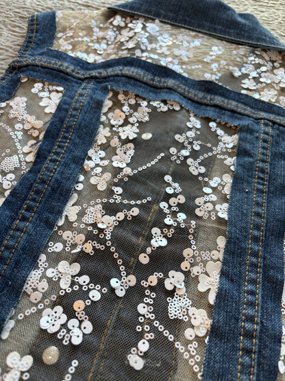Denim White Floral Vest [S]