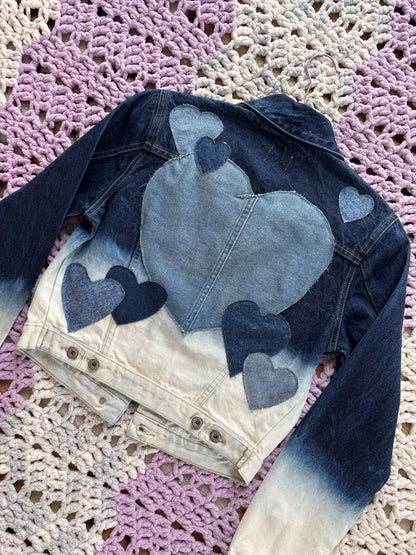 Acid Washed Denim Frayed Hearts Jacket [M]