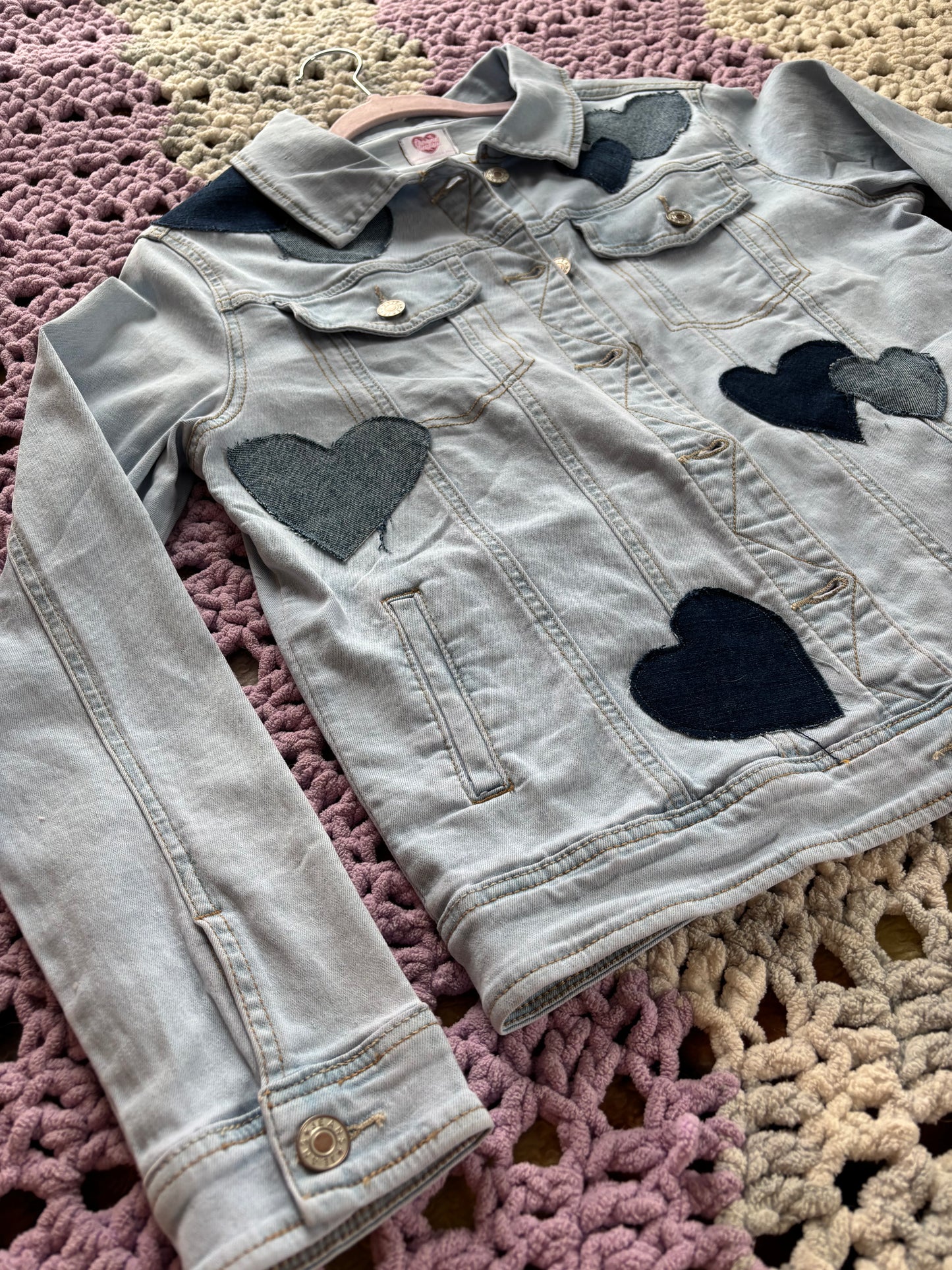 Light Blue Denim Frayed Hearts Jacket [L]