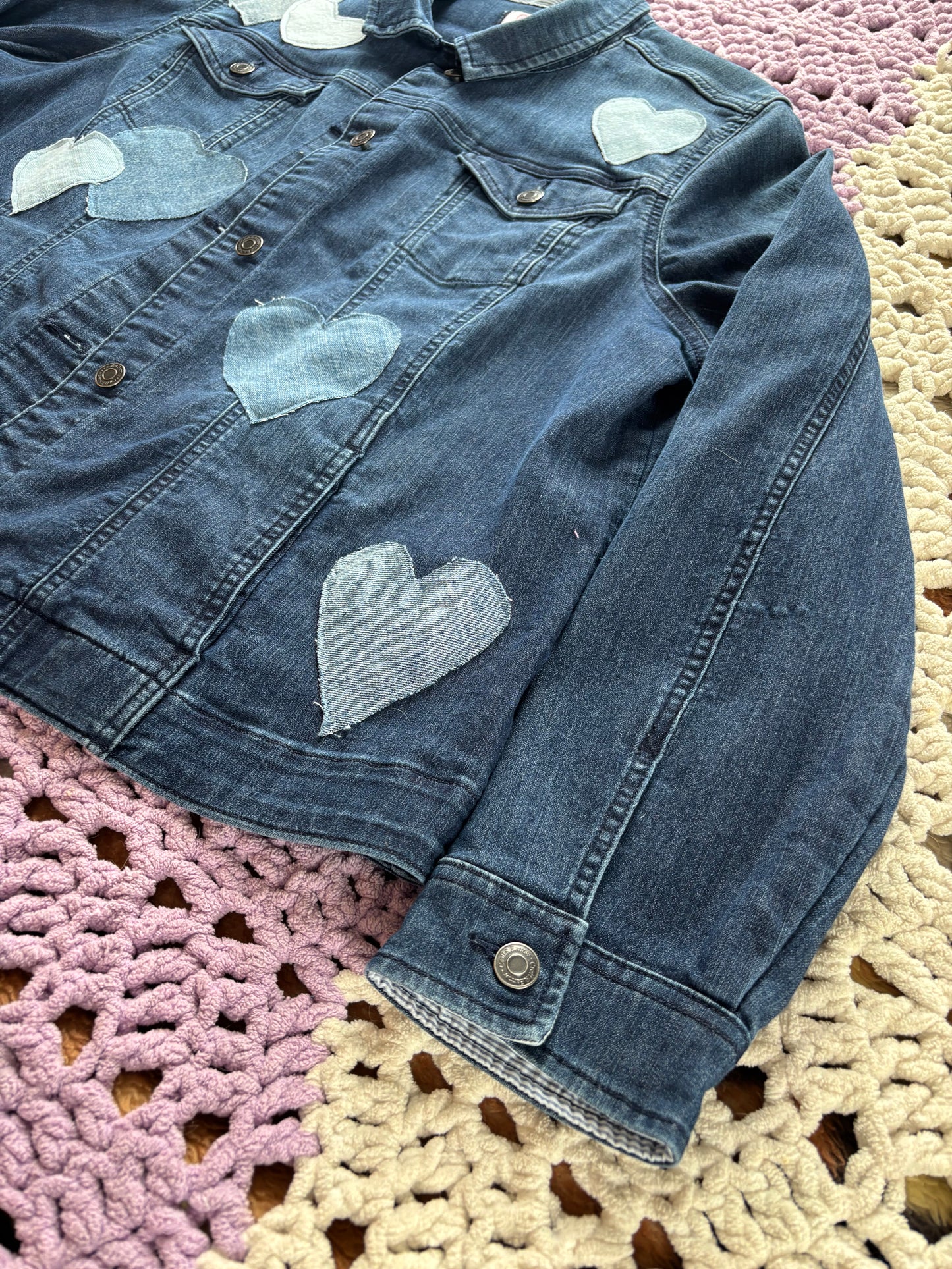 Dark Blue Denim Frayed Hearts Jacket [2X]