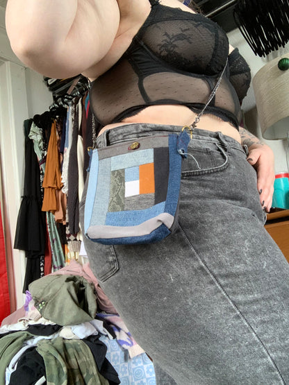 Denim Quilt Block Cross Body Bag