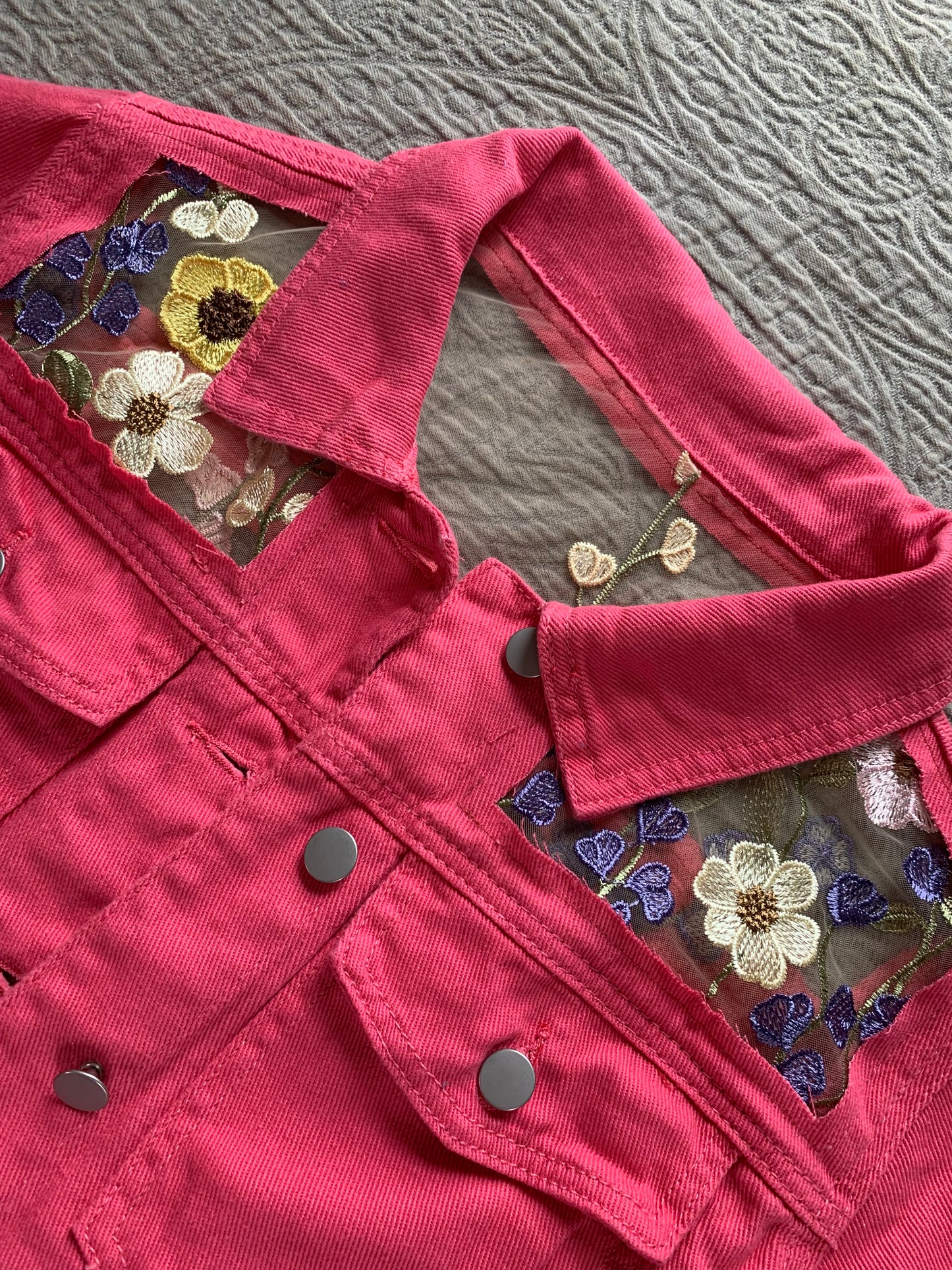 Cropped Pink Floral Denim Jacket [0X]