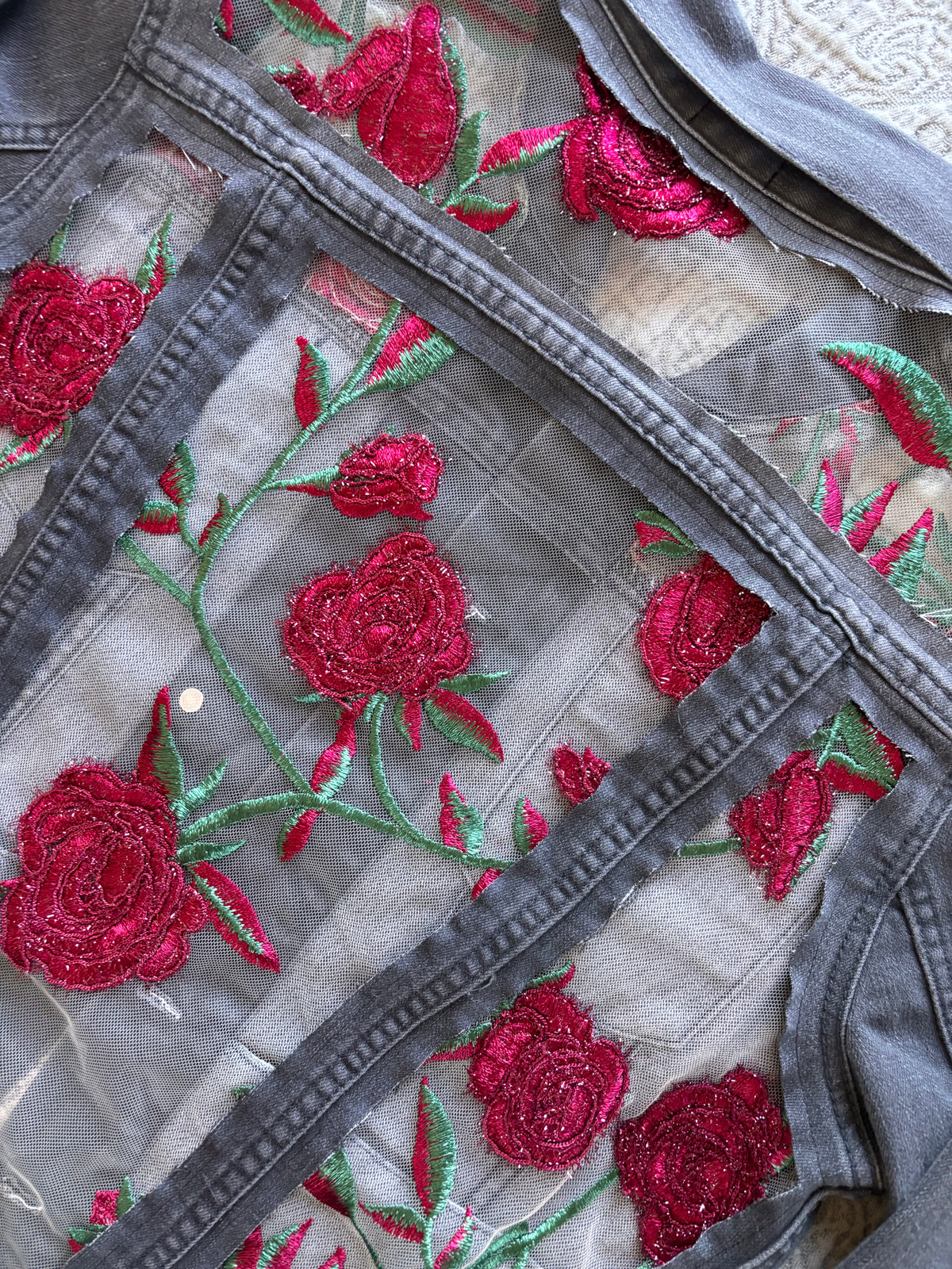 Grey Denim Roses Jacket [L]