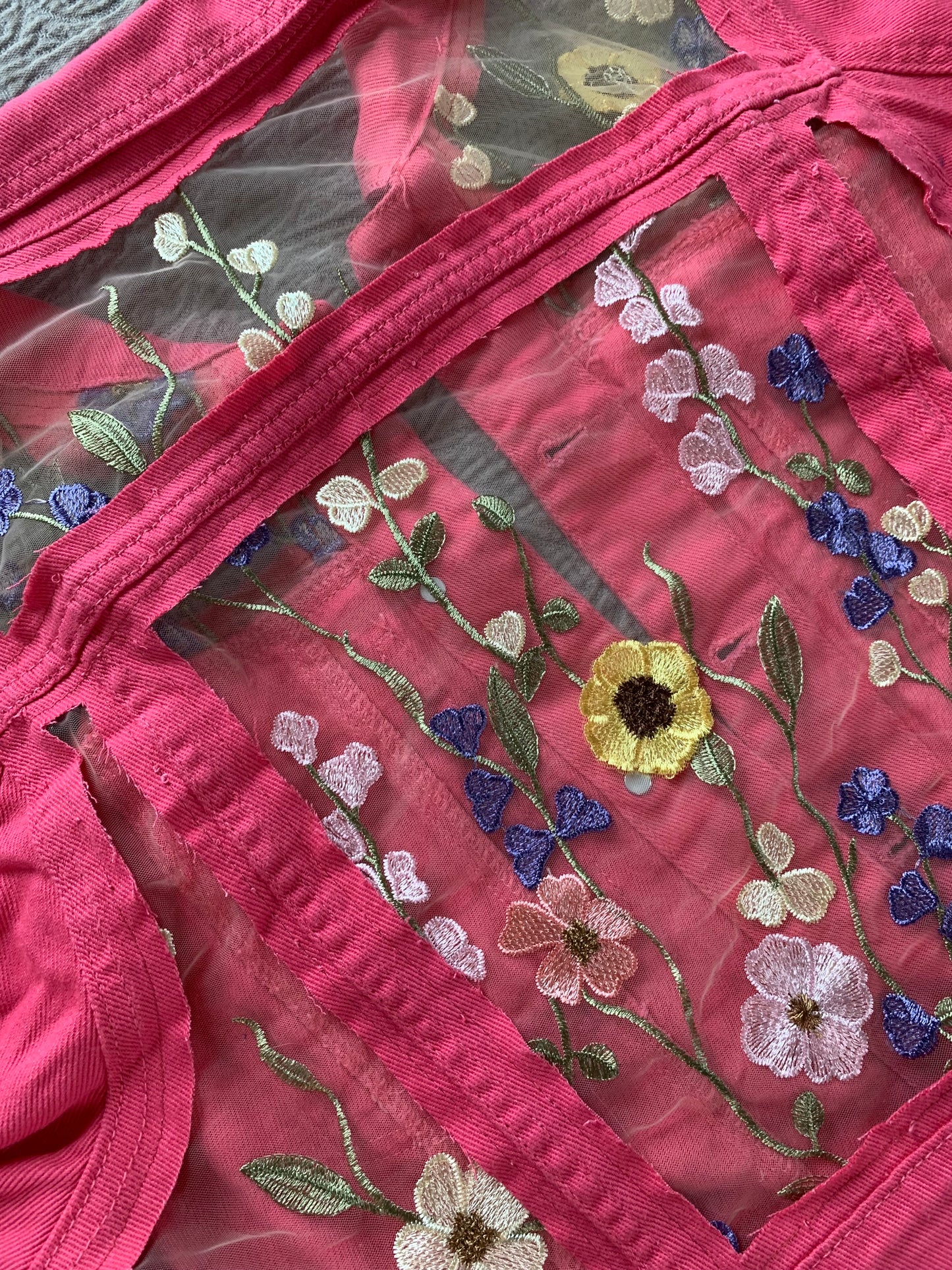 Cropped Pink Floral Denim Jacket [0X]