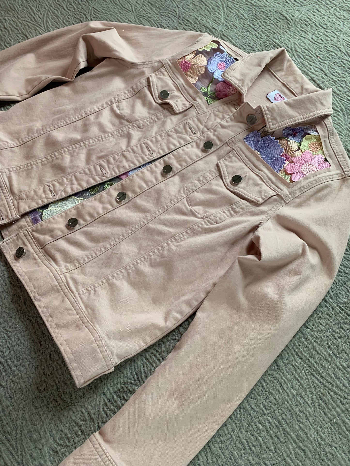 Pink Denim Pastel Wildflower Jacket  [M]
