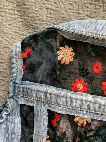 Distressed Denim Wildflowers Vest [XS]