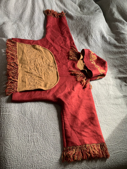 Red and Gold Embroidered Blanket Hoodie