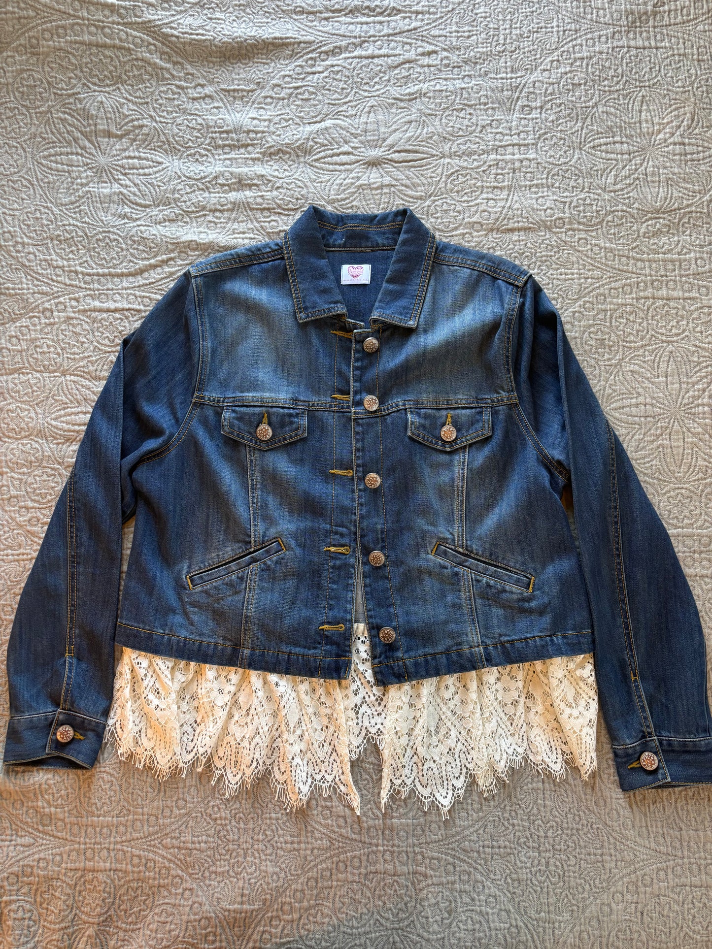 Gold Stars Removable Lace-Bottom Denim Jacket [1X]