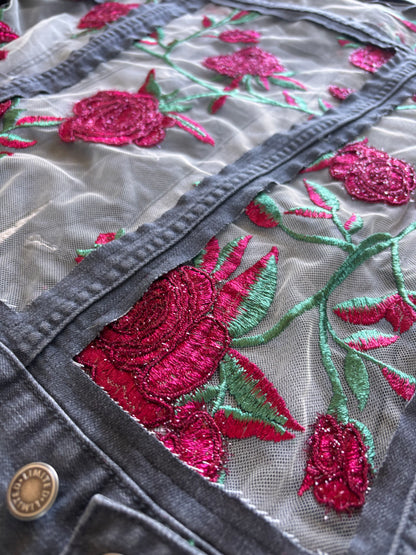 Grey Denim Roses Jacket [L]