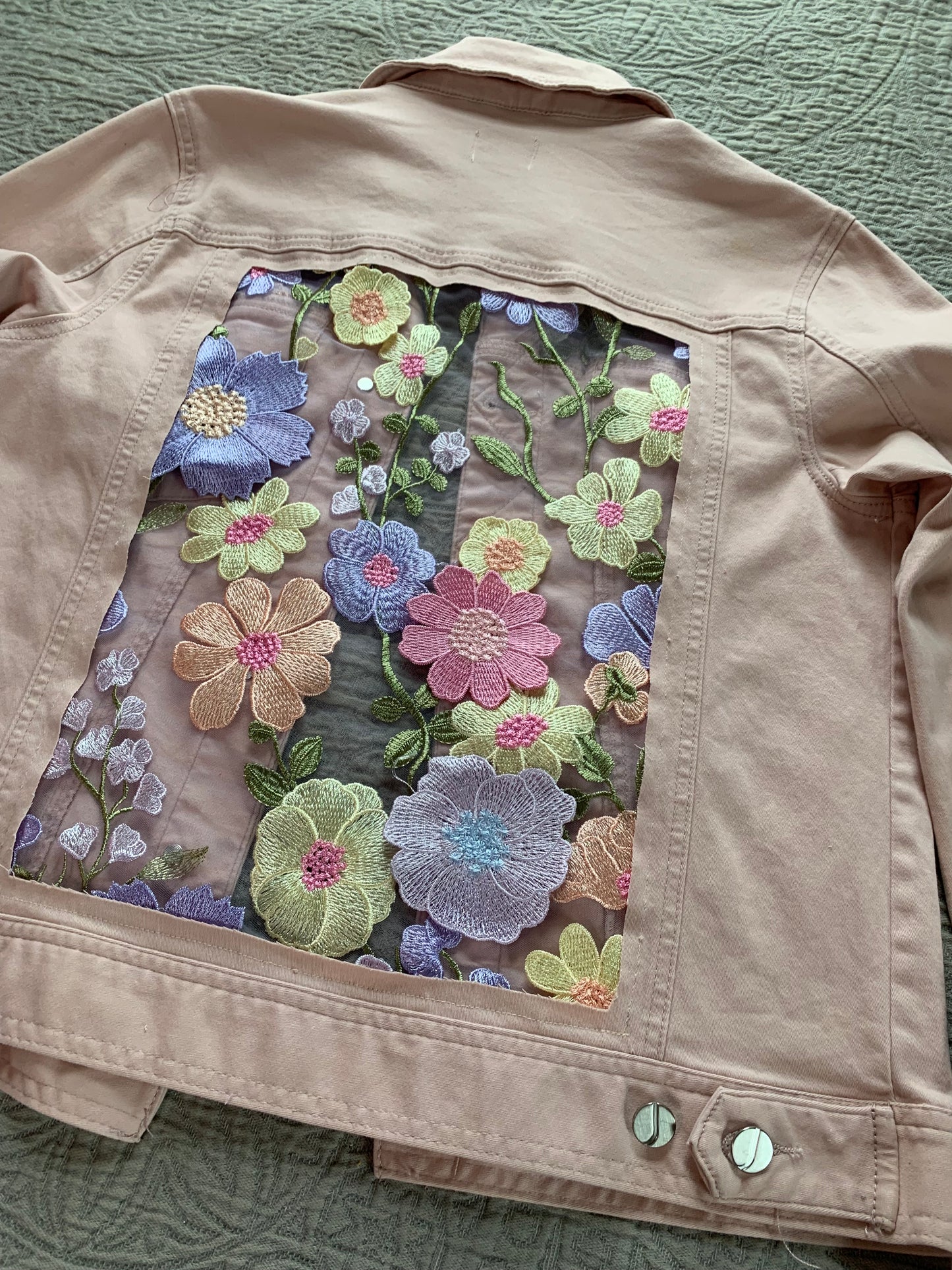 Pink Denim Pastel Wildflower Jacket  [M]