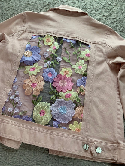 Pink Denim Pastel Wildflower Jacket  [M]