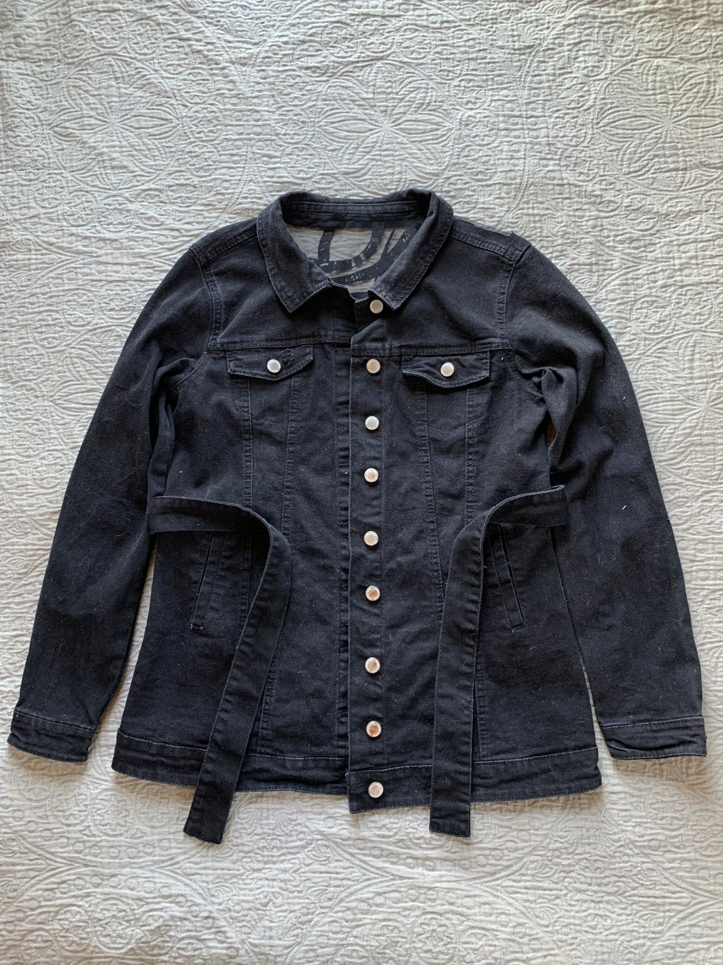 Black Denim Belted Snake Jacket [L]