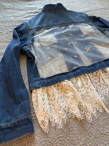 Gold Stars Removable Lace-Bottom Denim Jacket [1X]