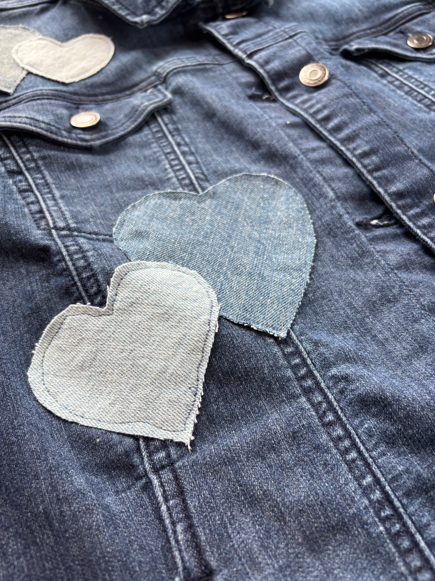 Dark Blue Denim Frayed Hearts Jacket [2X]