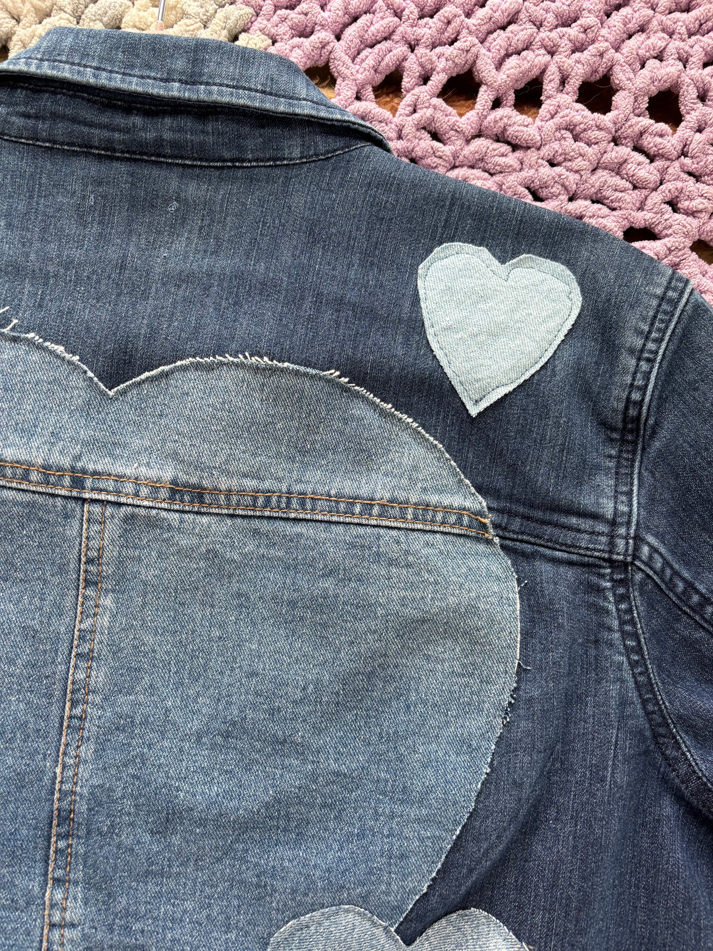 Dark Blue Denim Frayed Hearts Jacket [2X]